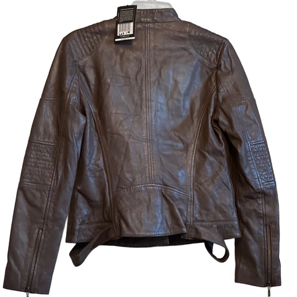 CORBANI Womens Asymmetrical Leather Jacket – Genuine Lambskin Leather (Brown SM - Picture 2 of 2